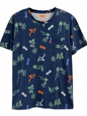 Levi’s Tropical Flamingo Pineapple Tee Shirt Men’s Large Blue Beach Summer